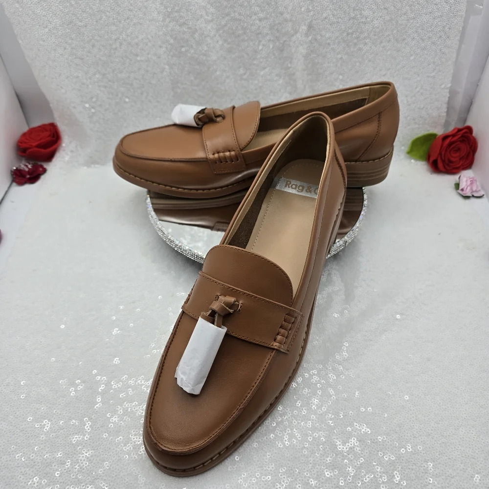 Leather Tassel Tan Loafer Women' 10M Smooth & Soft Leather Classic Rag & Co